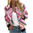 thumbnail image 2 of JURANMO Today Deals Women's Bomber Jacket with Pockets Lightweight Varsity Zip Up Coat Casual Long Sleeve Flight Jackets Vintage Ethnic Print Coats Pink M, 2 of 6