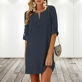 thumbnail image 2 of Robe d'Été pour Femmes Mode Décontractée Couleur Unie Manches Mi-Longues Col Rond Robe Boutonnée Robe d'Été Décontractée, 2 of 6
