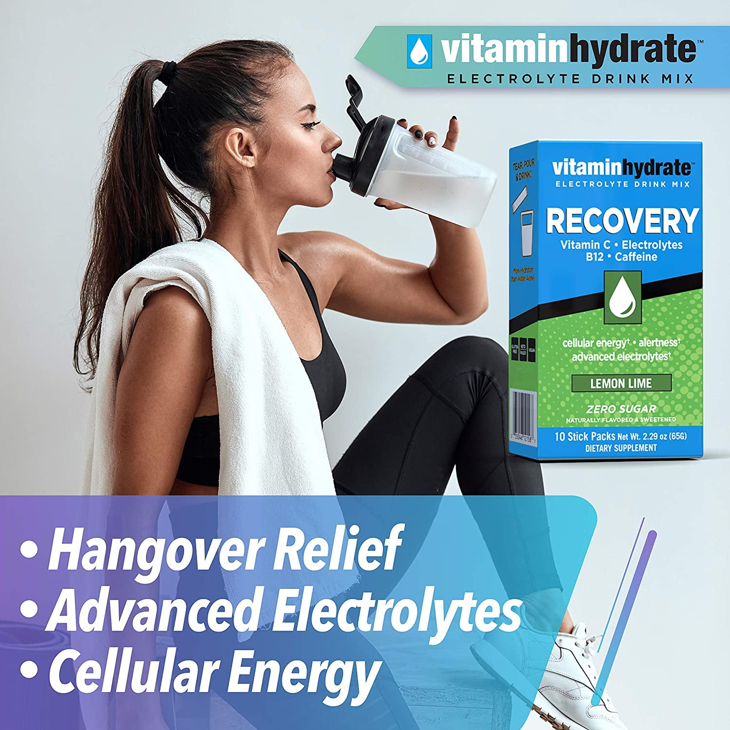 Vitamin Hydrate Electrolyte Drink Mix, Recovery, Lemon Lime, 10 Ct