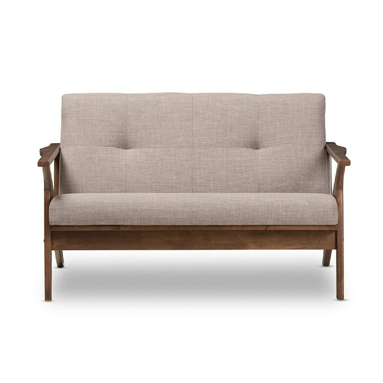 Baxton Studio Bianca Mid-Century Modern Walnut Wood Light Grey Fabric Tufted 2-Seater Loveseat Baxton Studio Bianca Mid-Century Modern Walnut Wood Light Grey Fabric Tufted 2-Seater Loveseat