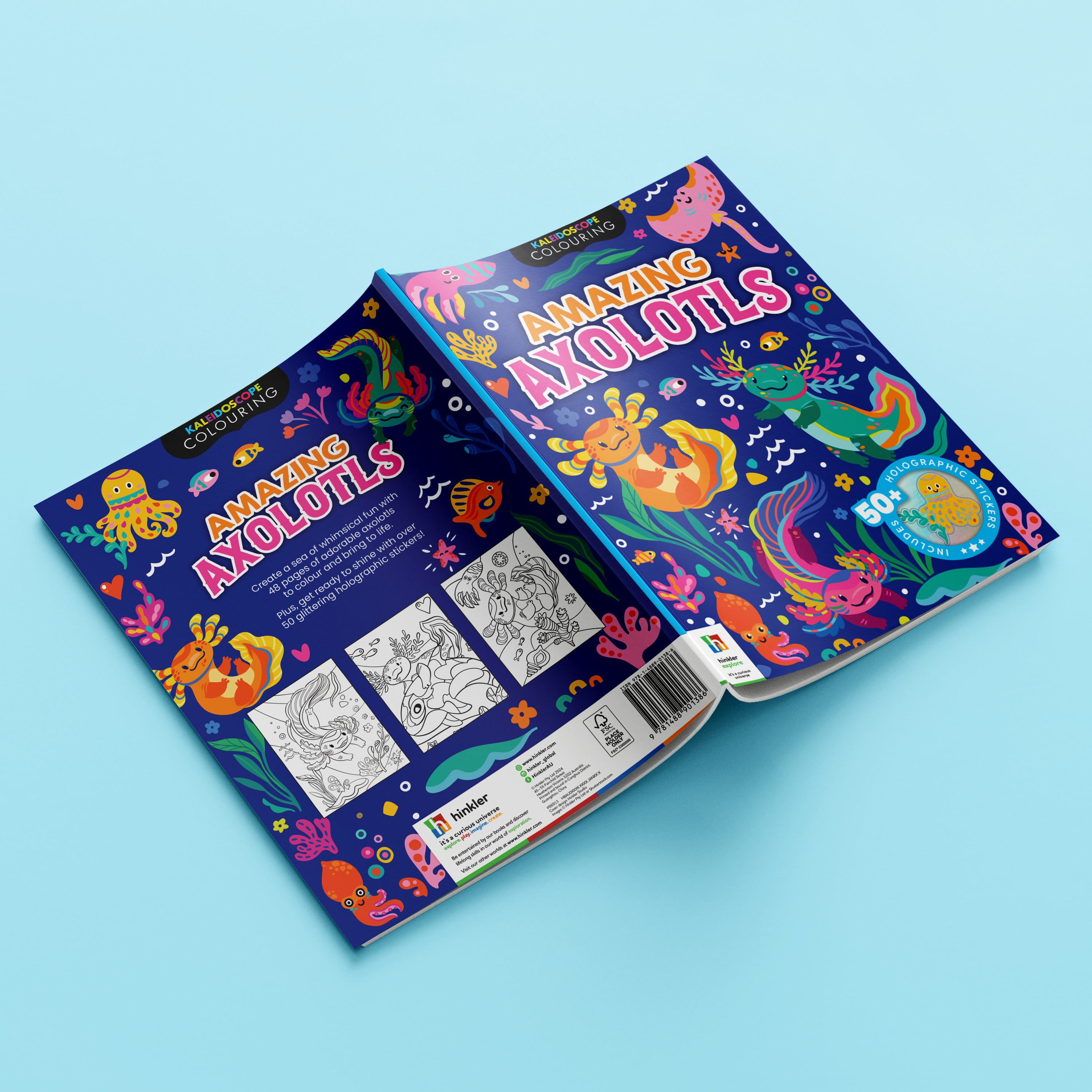 Kaleidoscope Sticker Coloring Amazing Axolotls Book Children Ages 6 and up, 72 Pages