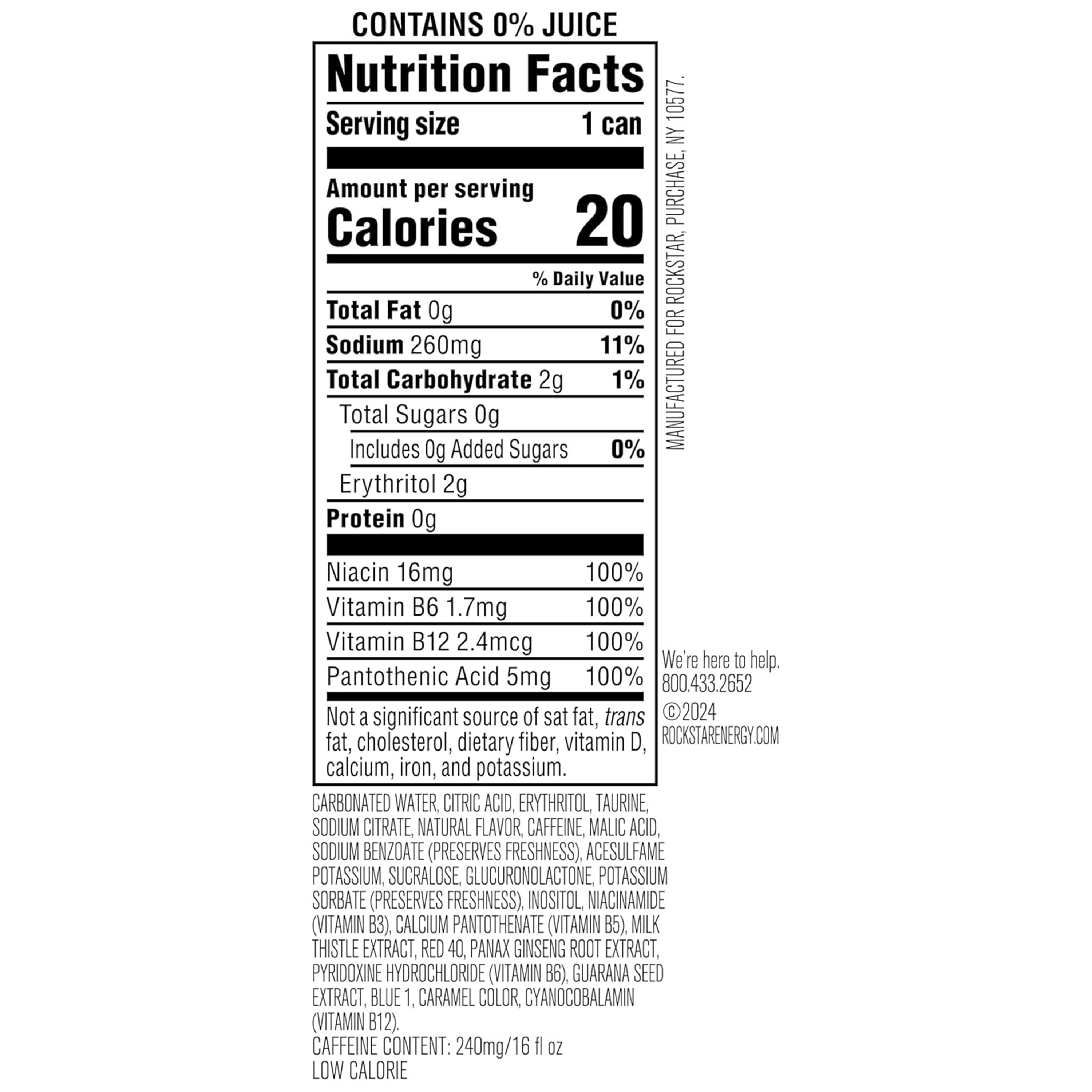 Rockstar Pure Zero Grape Energy Drink, 16 fl oz, 12 Pack Cans
