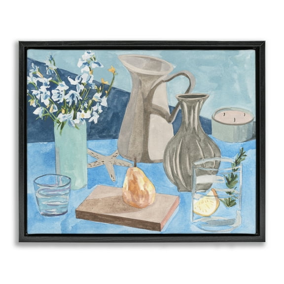 Stupell Industries Still Life with Vases Plants & Flowers Painting Black Floater Framed Canvas Art Print Wall Art, 21 x 17