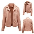 thumbnail image 2 of IROINNID Women's Short Faux Leather Jacket Notch Lapel Solid Color Long Sleeve Casual Warm Jacket Slim Winter Hoodless Coats, Pink, 2 of 5
