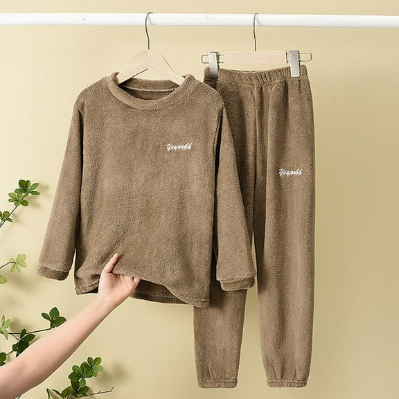 BRGZLK Womens Fleece Fuzzy Homewear Sets 2 Piece Long Sleeve Warm Fluffy Cozy Soft Cute Sherpa Loungewear Brown 7-8 Years