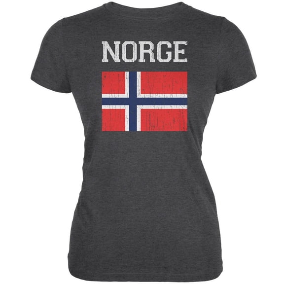 World Cup Distressed Flag Norge Dark Heather Juniors Soft T-Shirt - Small
