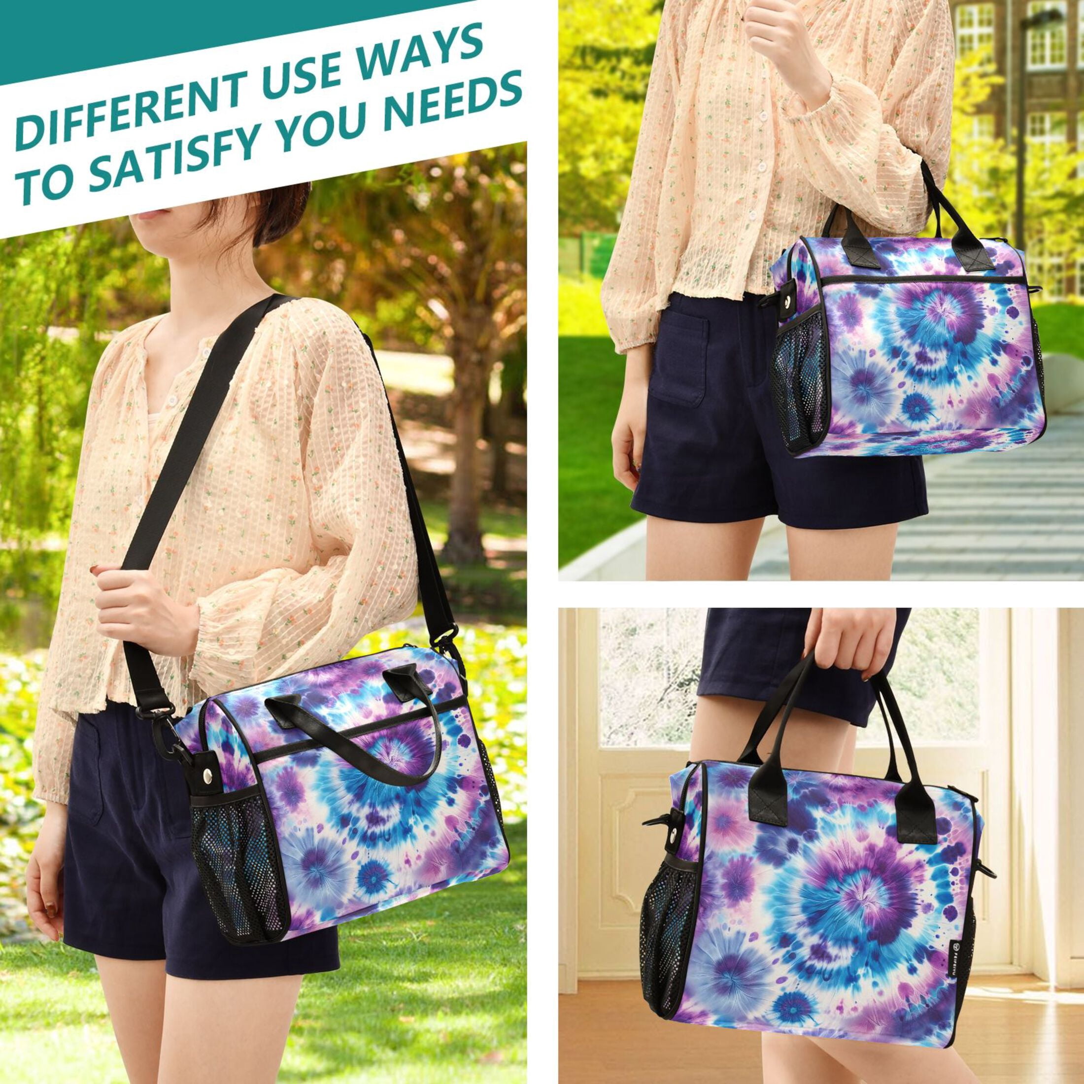 Tie-dye Art Lunch Bag Insulated Lunch Box Leakproof Reusable Cooler Tote Adjustable Shoulder Strap for Men Women 9L
