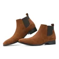 thumbnail image 6 of Mens Chelsea Boot Slip On Pointed Toe Stacked Low Heel Faux Suede Casual Dress Boot, 6 of 7