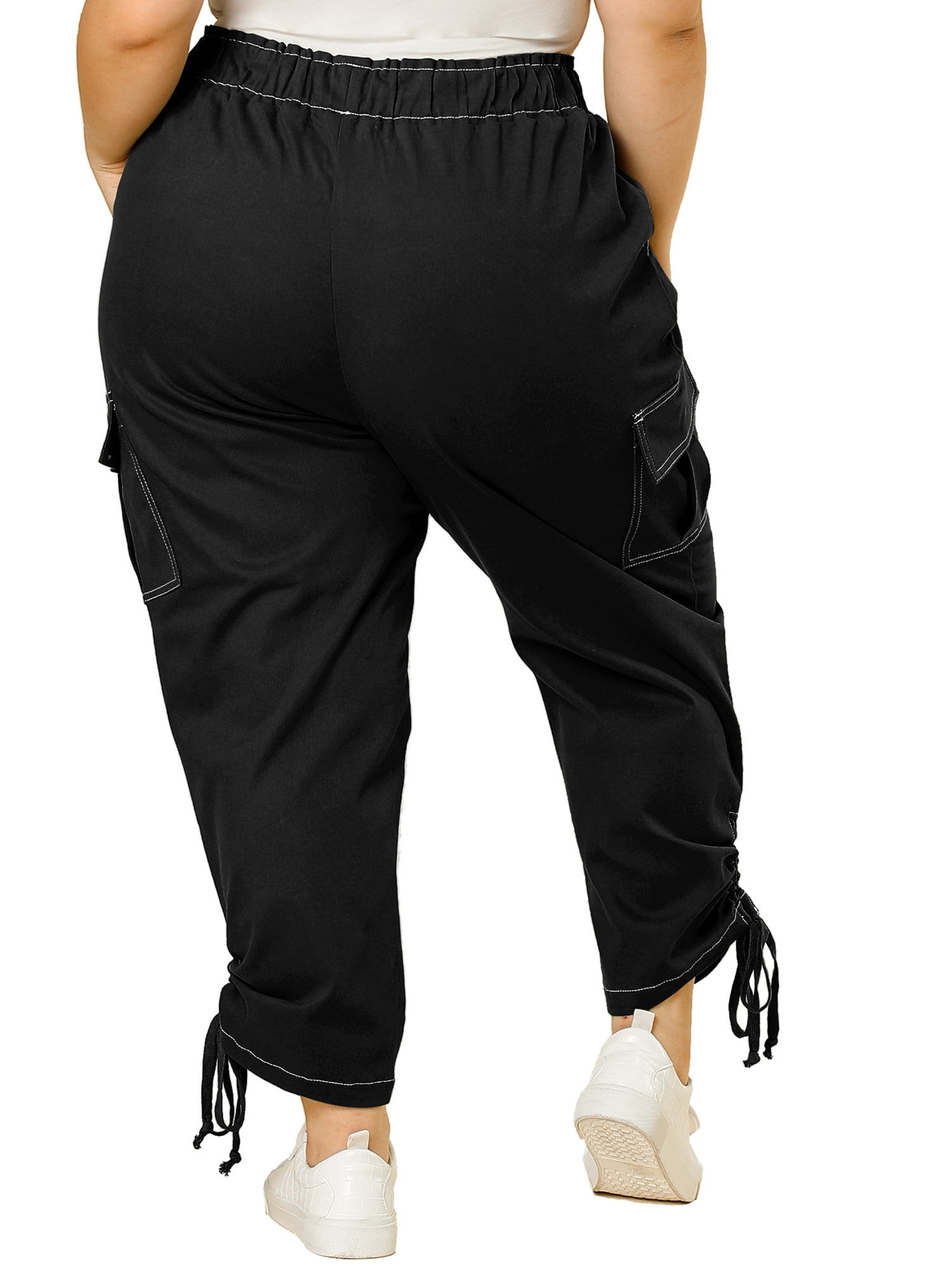 Plus Size Cargo Pants for Women High Waist Drawstring Elastic Waist 4X Black