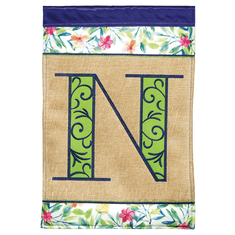 Magnolia Gardens M030085 13 x 18 in. Double Applique Monogram N Spring Burlap & Print Garden Flag