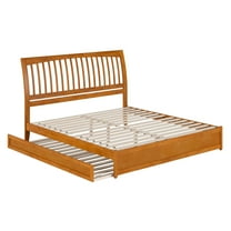 Roslyn King Wood Platform Bed with Panel Footboard & TXL Trundle in Light Toffee