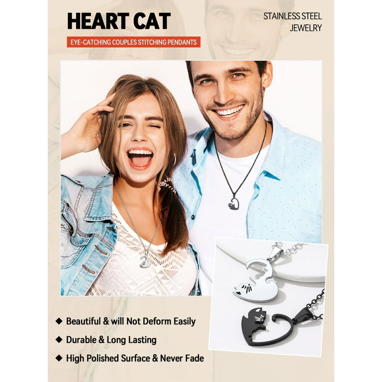 FaithHeart Kitten Friends Matching Puzzle Necklaces Set, Stainless