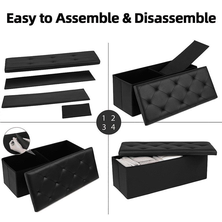Concetta 30-Inch Storage Ottoman, Faux Leather, Black photo 5