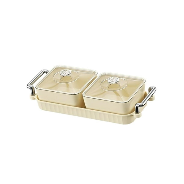 Plato para servir con divisiones, recipiente para dulces, divisores extraíbles multiusos, contenedor para refrigerios 2 tazones