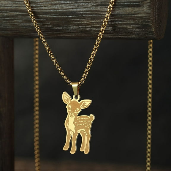 Stainless Steel Cartoon Fawn Necklace Pendant Unique Jewelry Animal Charm Birthday Party Chain Choker
