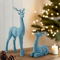 thumbnail image 2 of 2PCS Christmas Reindeer Winter Decor, Tabletop Deer Statues Decorations, Blue Flocked Resin Reindeer Sculptures with Silver Glitter for Indoor Home Decor Mantle Living Room, 2 of 7