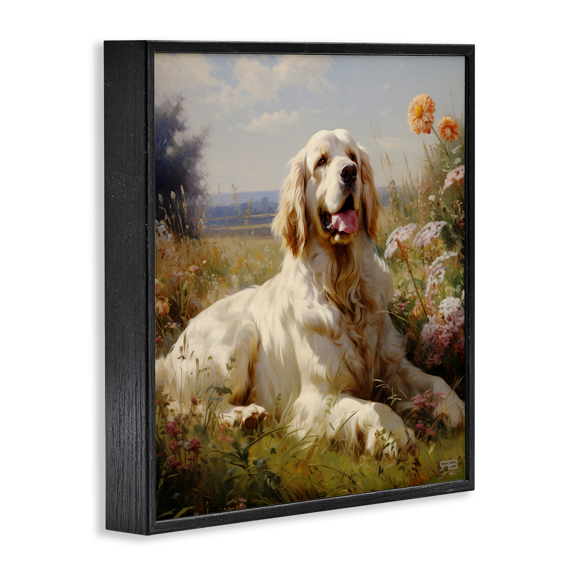 Stupell Industries Calm Golden Retriever Landscape Animals & Insects Painting Black Framed Art Print Wall Art, 24 x 24