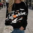 thumbnail image 2 of Arlun , Chandails d'Halloween pour Femmes 2025 Grande Taille Mignon Citrouille Graphique Drôle Lettres Imprimées Chandail Ample Décontracté Col Rond Manches Longues Tendance Hauts d'Halloween Noir2 L, 2 of 4