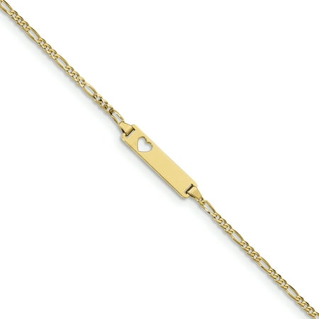 10k Yellow Gold Figaro Link Id Bracelet 7 Inch Fine Jewelry For Women Gift Set