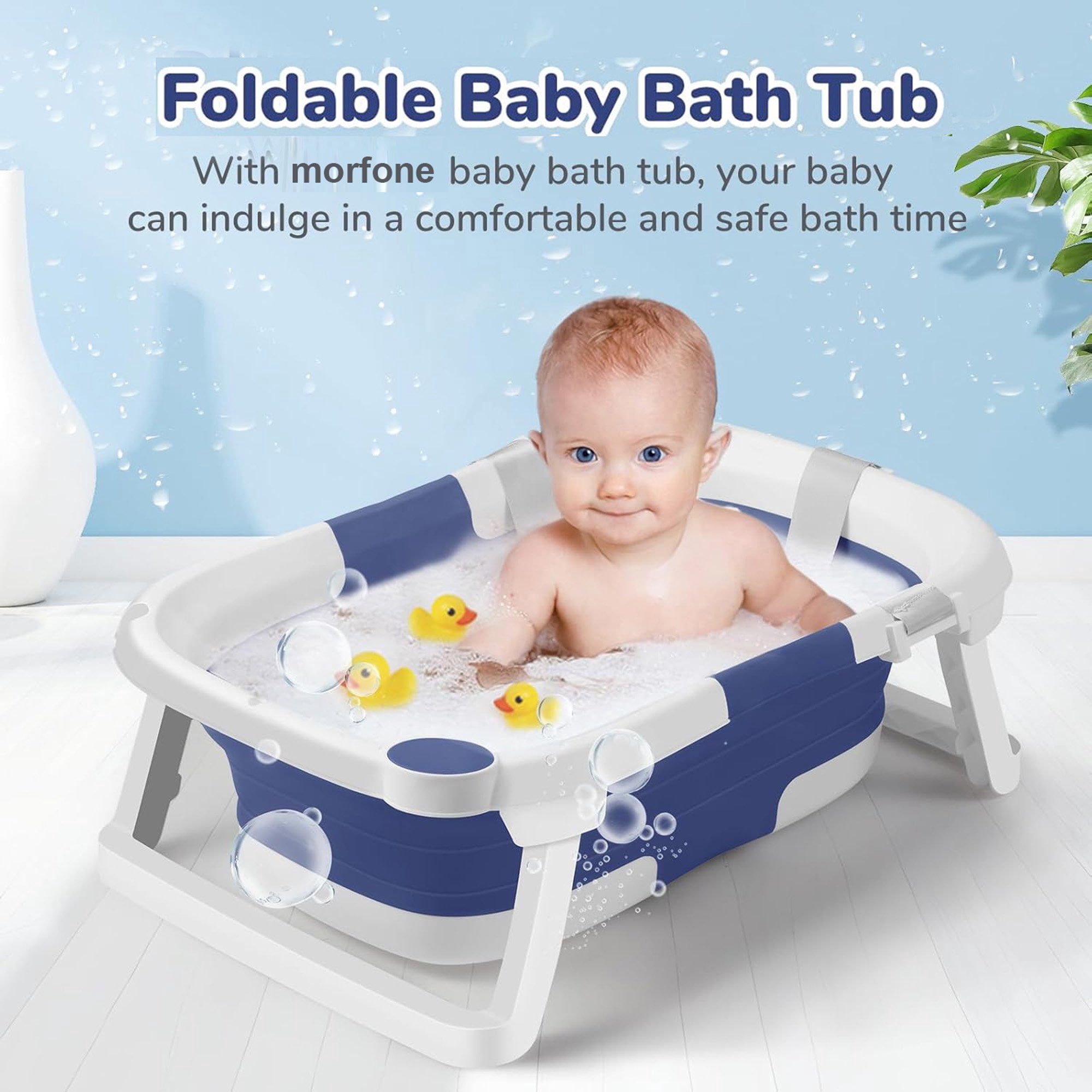 Morfone Baby Bathtub,Collapsible Bathtub for Newborn to Toddler,Durable Essential Infant Bath Tub, Blue