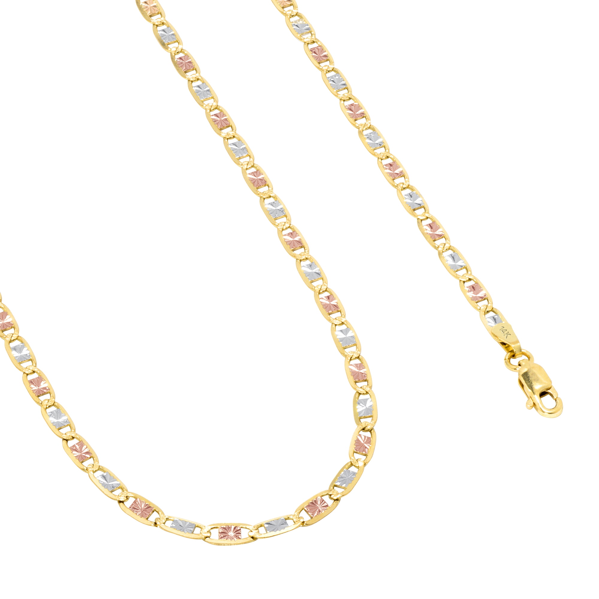 Nuragold 14k Real Yellow Rose White Gold Solid Valentina 3mm Anchor Link Chain Bracelet or Anklet (7"-9") Italian Jewelry for Men & Women
