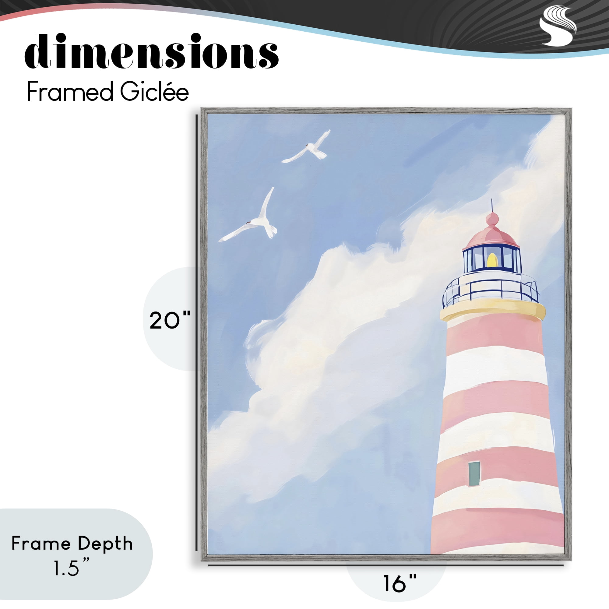 Stupell Industries Striped Lighthouse with Seagulls Gray Framed Giclee Art, design by The Prints Vibe