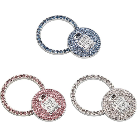 3 Pcs Self Adhesive Push Start Button Bling Sticker Ring Sticker Bling Car Interior Decoration for Lady Mixed ColorDIY