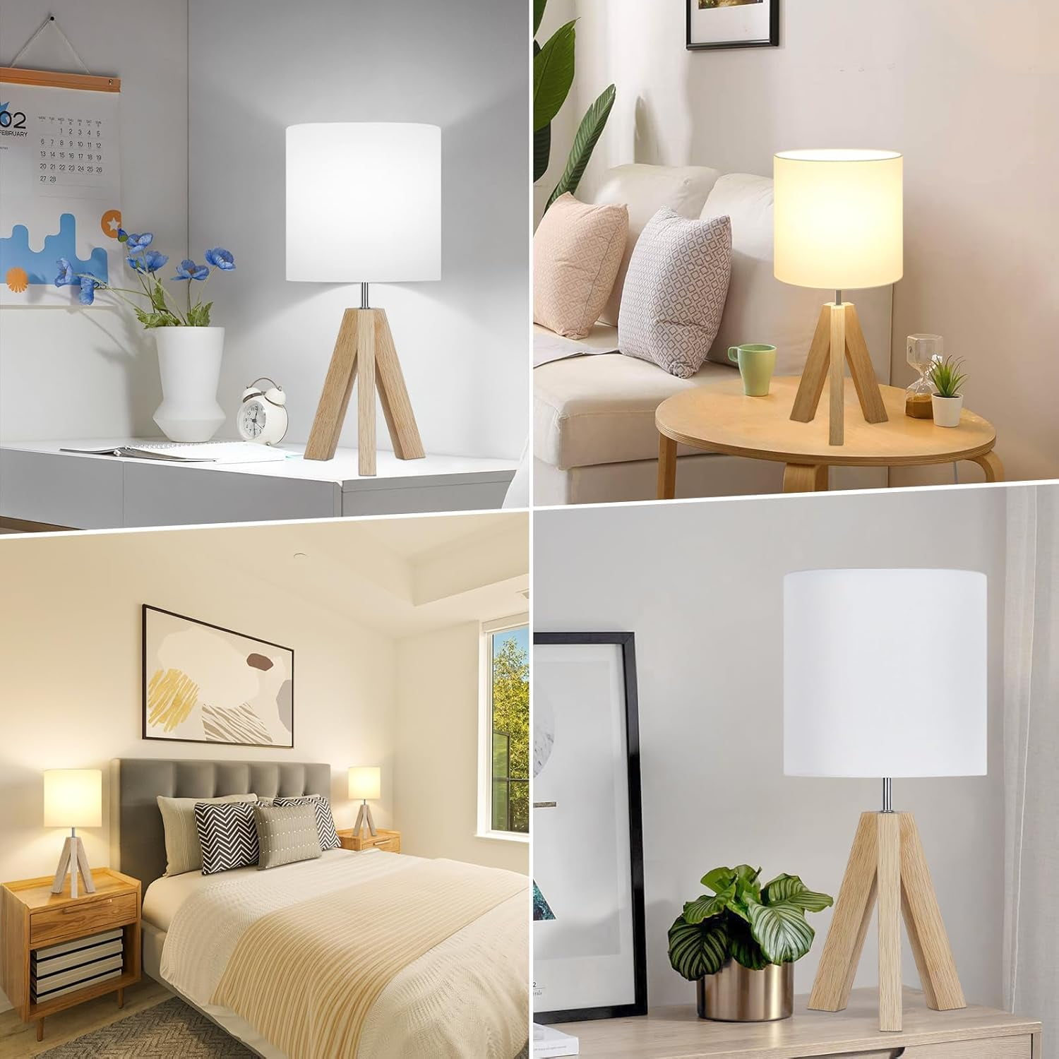 Nordic Hygge Small Beside Table Lamp, Wood Tripod Table Lamp
