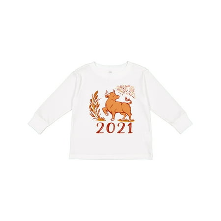 

Inktastic 2021 Chinese New Year Ox Gift Toddler Boy or Toddler Girl Long Sleeve T-Shirt