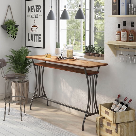 Larena 1-Shelf Metal Counter Height Table, Warm Oak