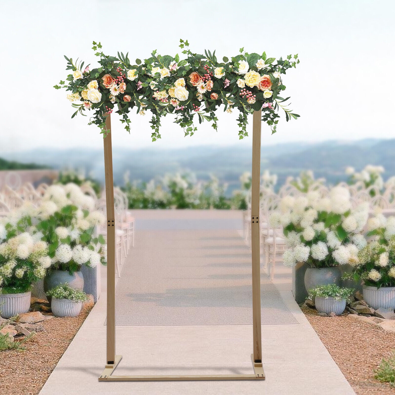 Fichiouy 7 ft Square Wood Wedding Arch Backdrop Stand Party Event Decorations Flower Rack