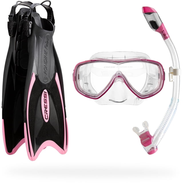 Set de snorkel Cressi Palau rosa XS/S con aletas ajustables