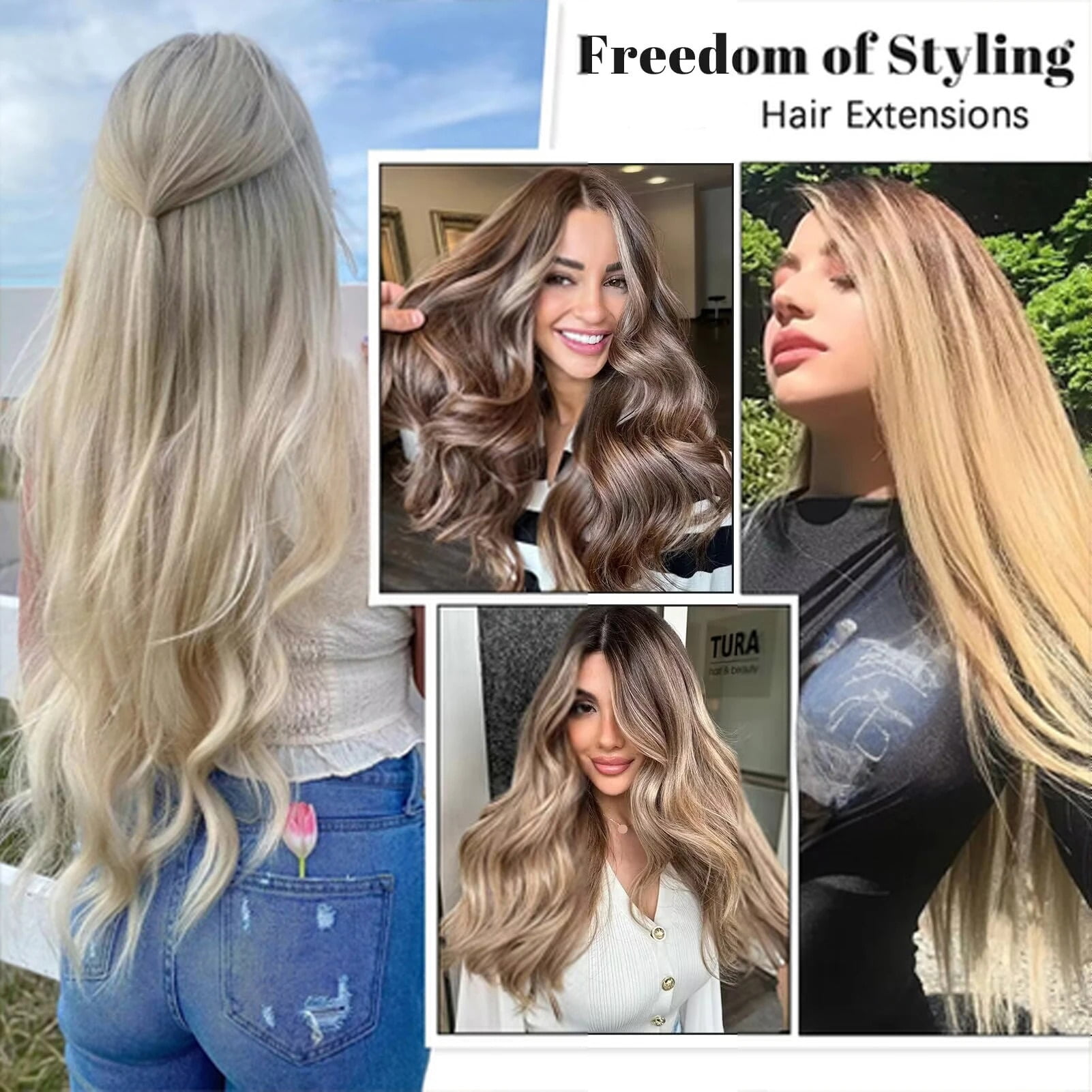 Clip in Hair Extensions 100% Remy Human Hair, #613 120g Natural soft Straight Double Weft Clip ins