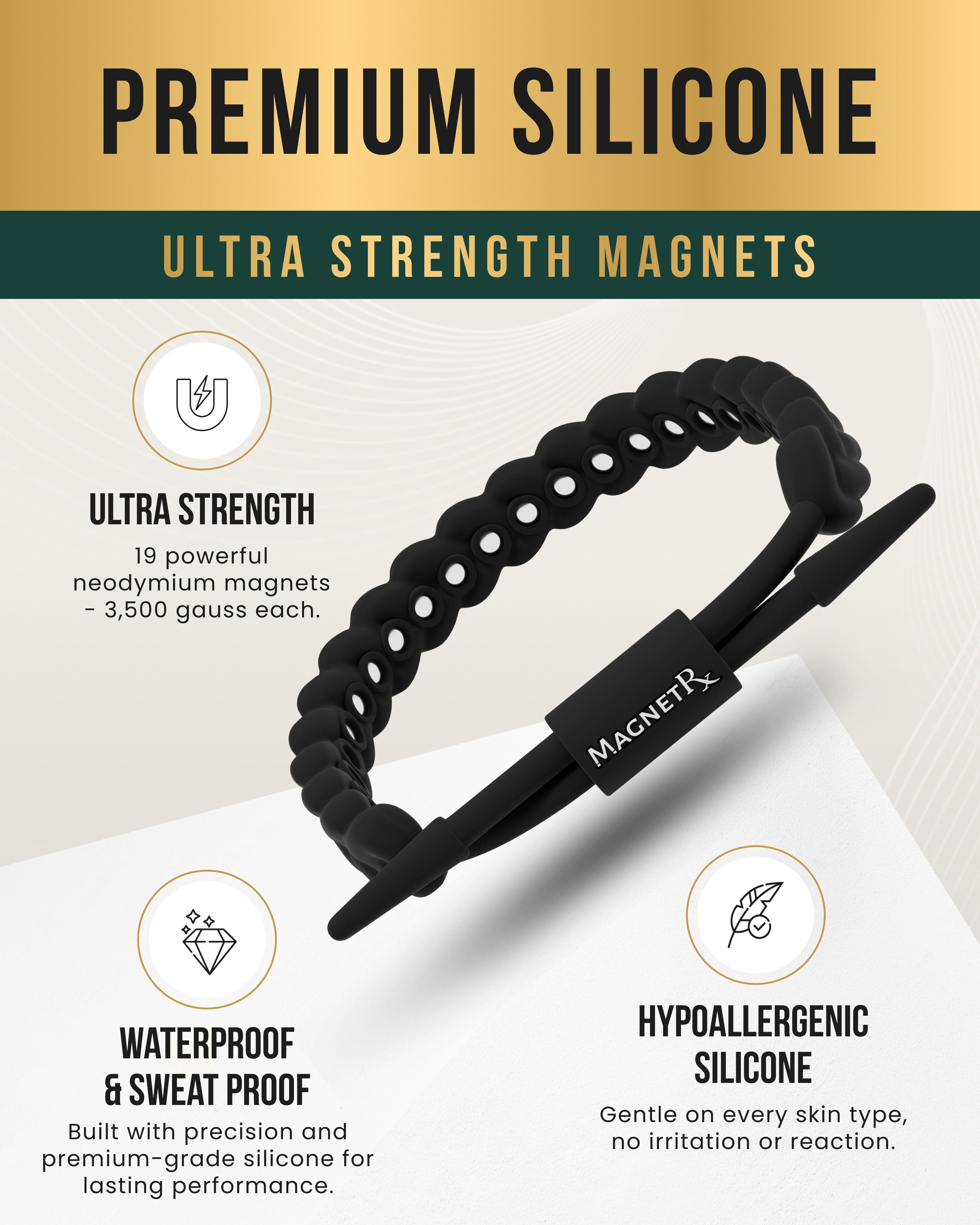 MagnetRX® Magnetic Sports Bracelet for Men – Ultra Strength Magnetic Balance Bracelet for Men & Women with Adjustable Clasp – Waterproof & Sweatproof Silicone Golf Bracelets for Everyday Wear