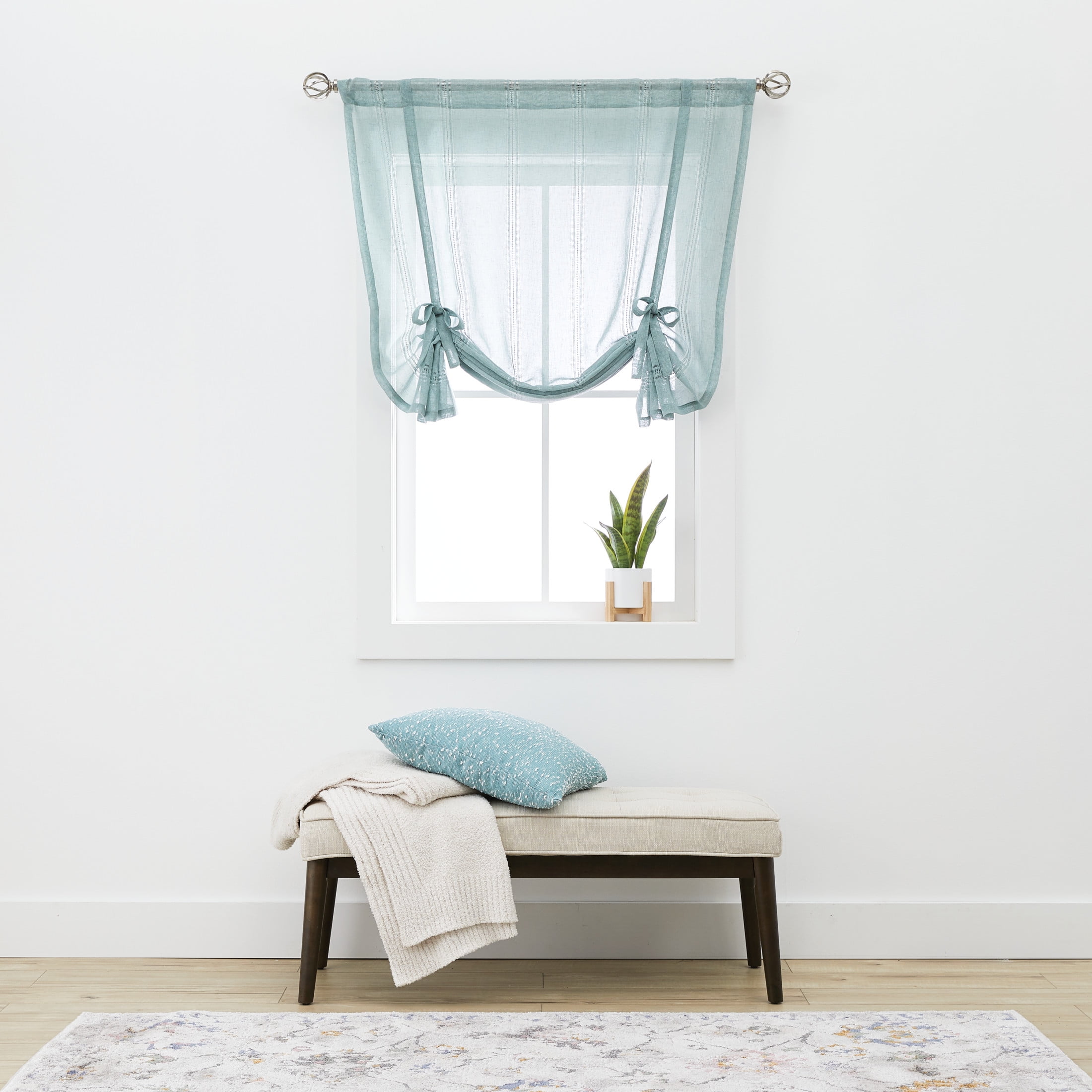 (2 pack) Better Homes & Gardens Specialty Stitch Single Curtain Balloon Shade, Green River, 42 in x 63 in
