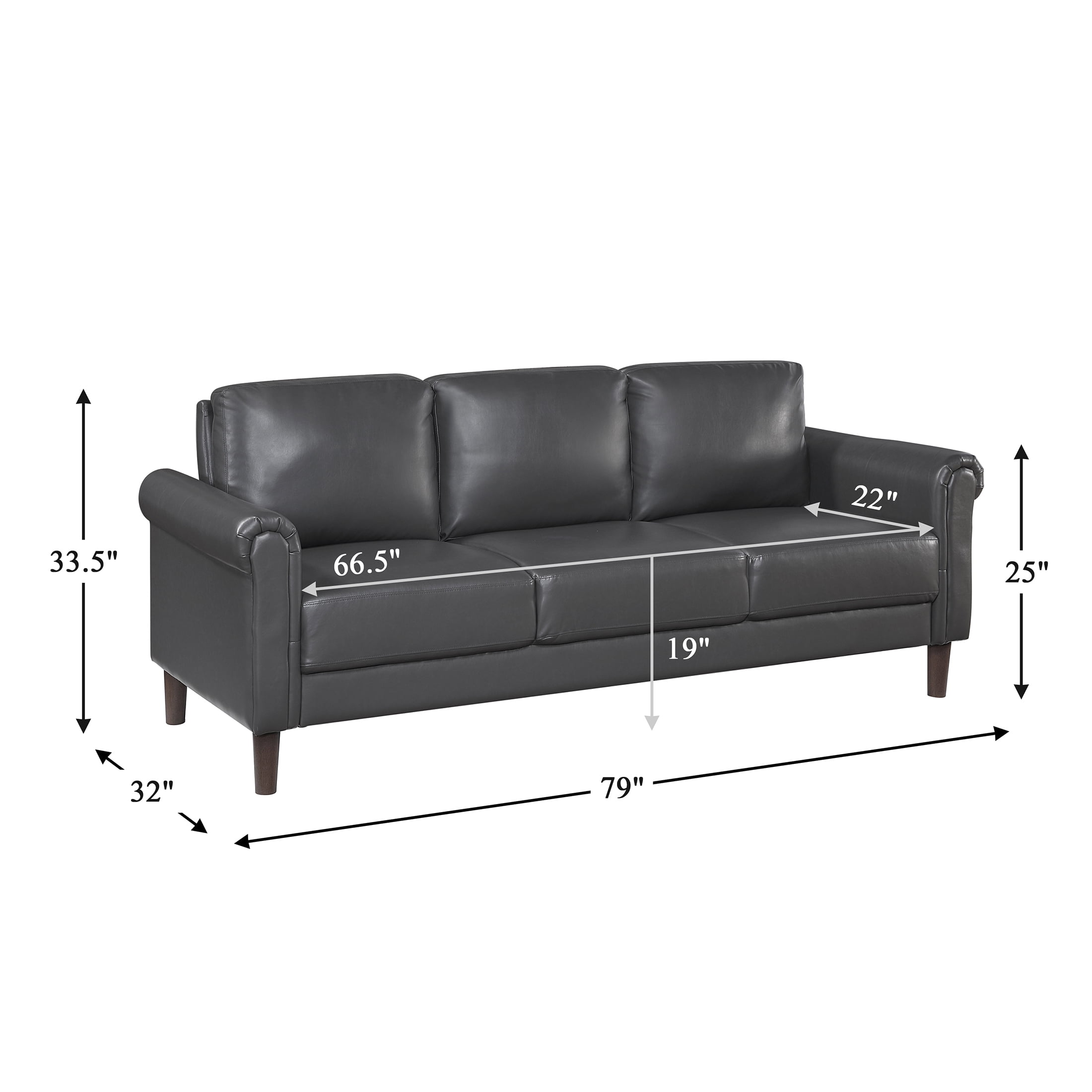 OakvillePark Marlinth Faux Leather Sofa, Dark Gray