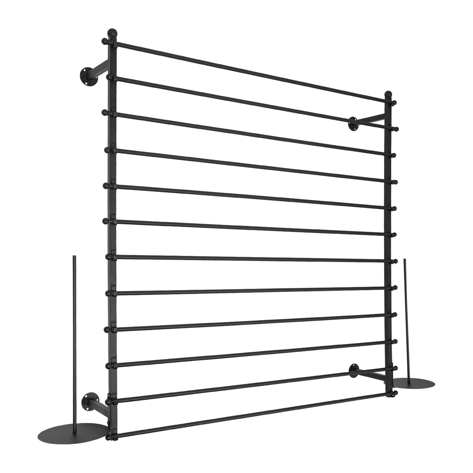ToppiJoy 12 Rods Wall Mounted Ribbon Rack for Craft Room, Ribbon Organizer Wrapping Paper Rack for Craft Room, Cake Shop, Flower Shop Black
