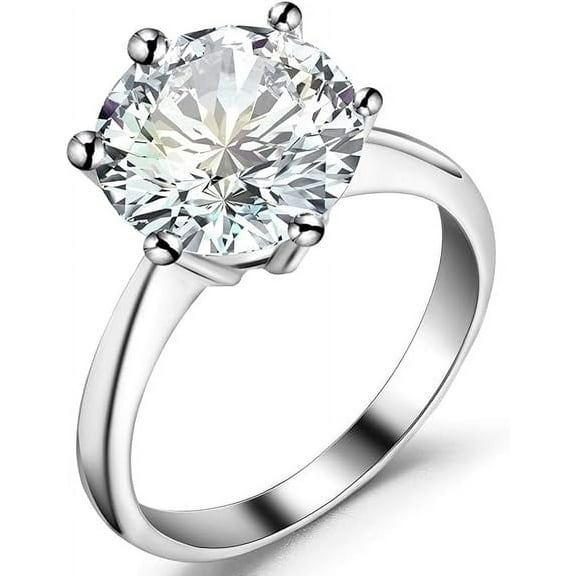Stainless Steel 1 to 4 Carat Cubic Zircon Simulated Diamond Solitaire Wedding Engagement Ring