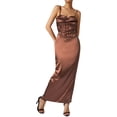 thumbnail image 3 of VISgogo Vestido largo ajustado de satén para mujer, sin mangas, correa de espagueti, cuello alto, color sólido, vestido de cóctel VISgogo moda, 3 of 9