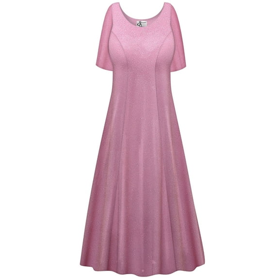 Plus size 0x Tall Womens Dress Soft Pink Sparkling Designer Print Short Sleeve Princess Cut
