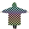 thumbnail image 2 of Oversized Wearable Blanket Hoodie,Gradient Color Checkered Pattern Sherpa Blanket Hoodie with Super Pockets,Super Warm Fuzzy Pullover for Women & Men, 2 of 6