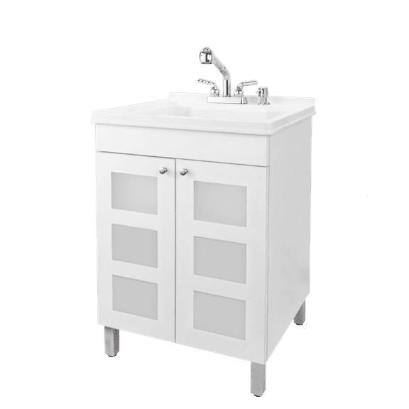 TEHILA White Utility Sink Laundry Vanity with Chrome Finish Pull-Out Faucet and Soap Dispenser