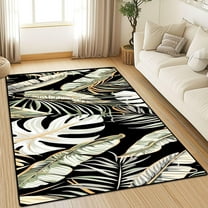 Washable Area Rug Non-Slip Tropical Palm Leaves Black White Artistic Cover Colorful Texture Non-Shedding Rugs Indoor Outdoor Carpet For Living Room Bedroom Home Decor 4x5ft