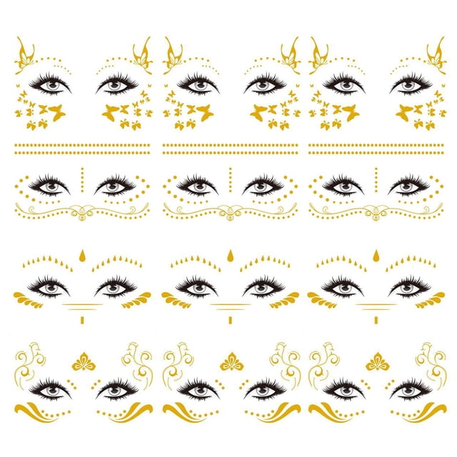 12 hojas de pegatinas de tatuaje facial, tatuaje temporal, joyas faciales para mujeres y niñas, maquillaje, fiestas de disfraces de bailarina