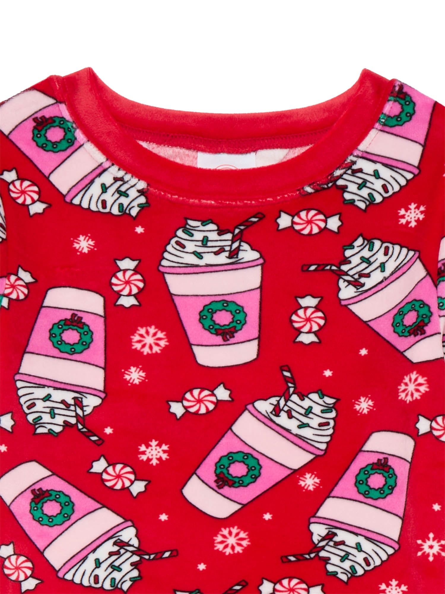 Wonder Nation Girls Christmas Long Sleeve Top and Pants Tight Fit Sleep Set, 2-Piece, Sizes 4-10