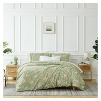 Drevy Jacobean Willow Collection Oversized Duvet Cover Queen Bedding Set, Floral Duvet Cover 3-Piece with Two Matching Shams (98 in Wide x 98 in Long), Green, Full/Queen