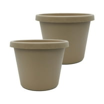 The HC Companies 20 Inch Round Prima Planter - Large Plastic Plant Pot with Rolled Rim for Indoor Outdoor Plants Flowers Herbs, Sandstone Pack of 2