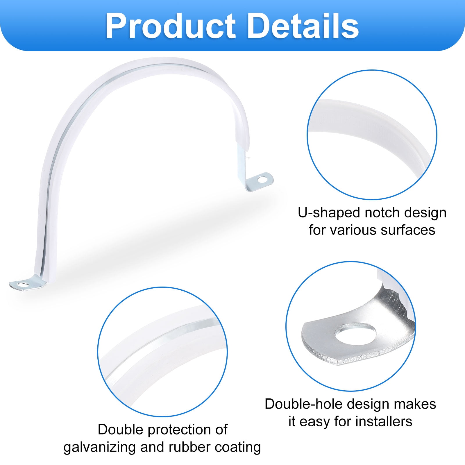 10 Pcs 4-5/16 Inch Rigid Pipe Strap,  2 Holes U Bracket Cable Clamp Hanger