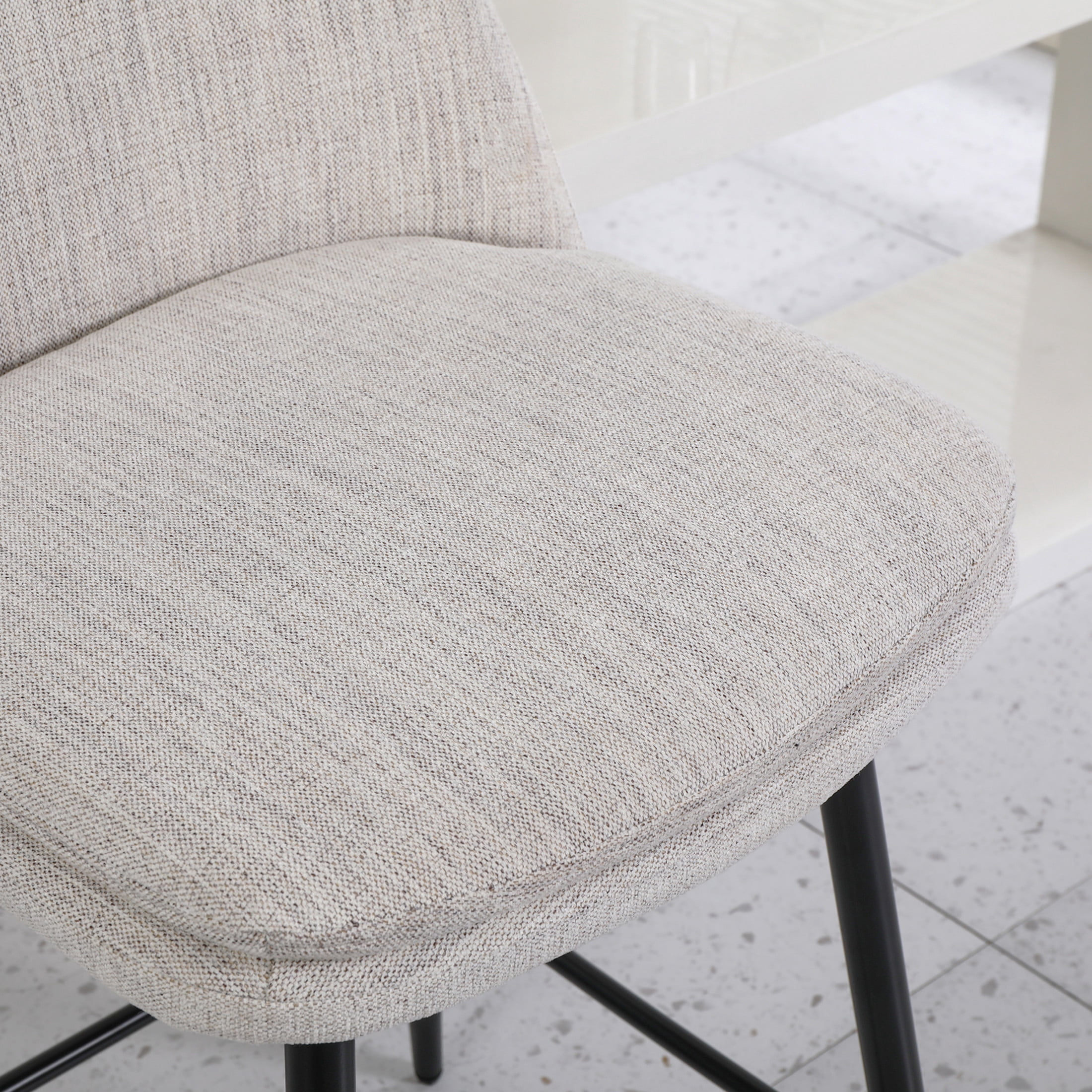 Noble House Bertis 360° Swivel Bar Stools, Upholstered Linen Kitchen Island Chairs with Metal Legs, Off White, Set of 2