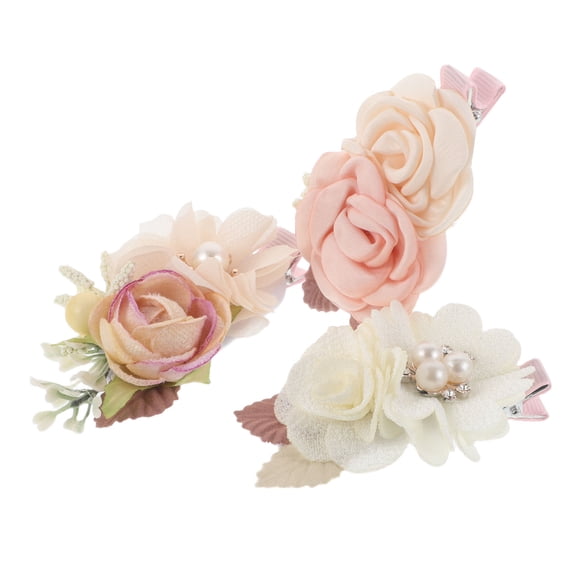 Milisten 3Pcs Lightweight Pink Floral Hair Barrettes with Elegant Design for Wedding Hairstyles